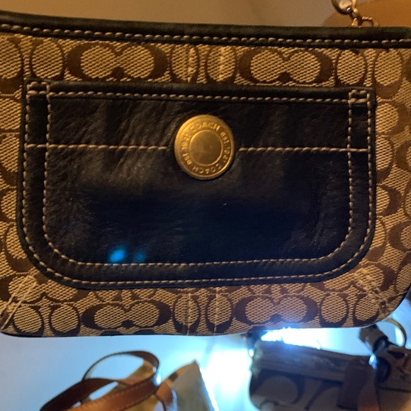Coach Tan and Black Signature Wristlet - Picture 1 of 1